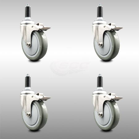 Service Caster 5 Inch 316SS Gray Poly Swivel 1 Inch Expanding Stem Caster Set Lock Brake SCC-SS316TTLEX20S514-PPUB-1-4